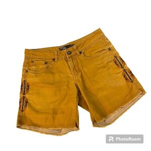 Prana Mustard Embroidered Cut Off Shorts
